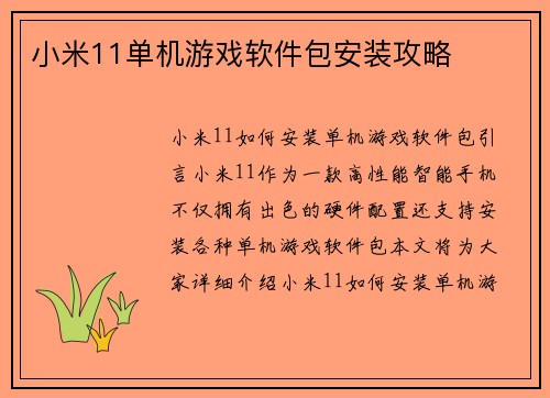 小米11单机游戏软件包安装攻略