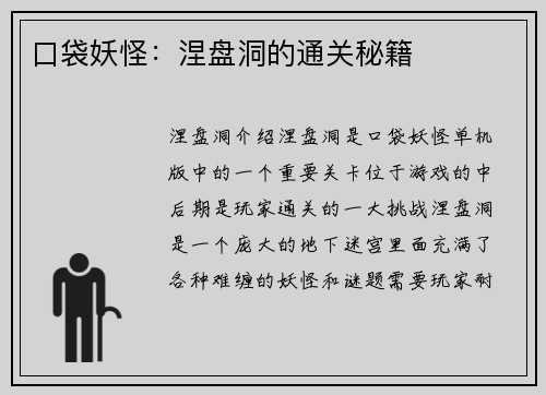 口袋妖怪：涅盘洞的通关秘籍