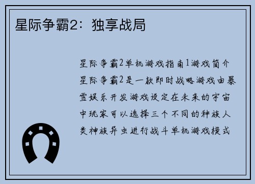 星际争霸2：独享战局