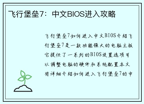 飞行堡垒7：中文BIOS进入攻略
